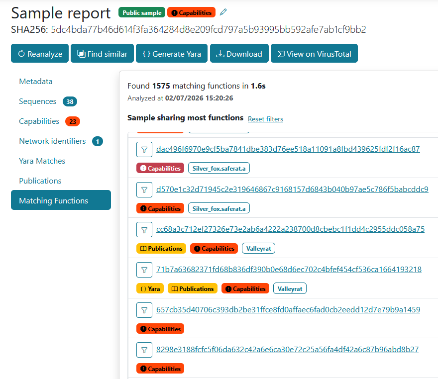 Similarity search showing ValleyRat samples