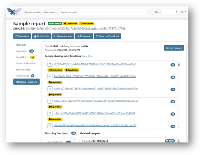 Similar functions search result for our sample